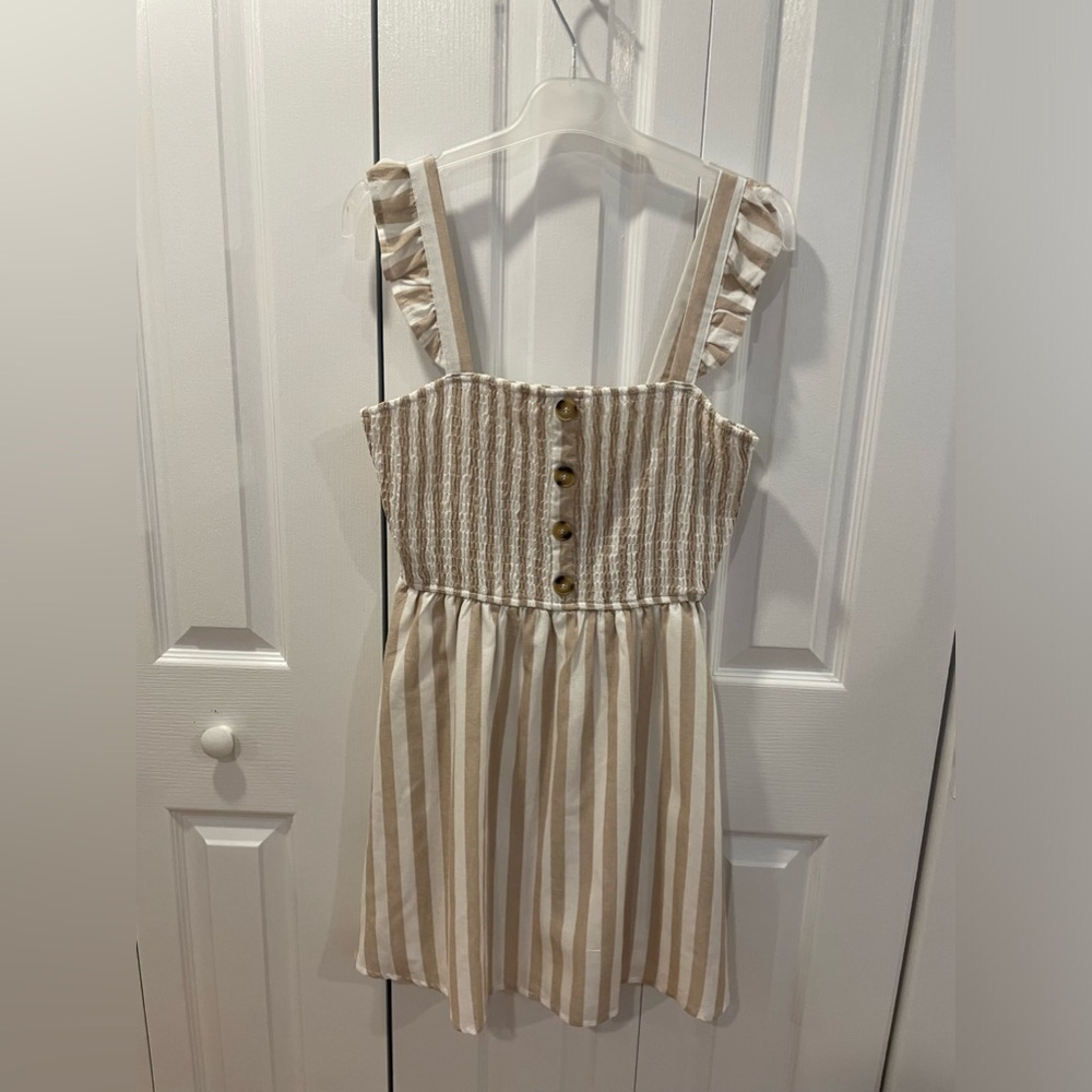 beige and cream stripe short dress